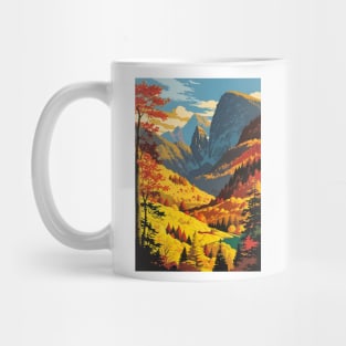 River Flowing Through a Yellow Autumn Scene Mug